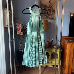 Green & white Smak Parlour fit & flare dress Sz L rockabilly